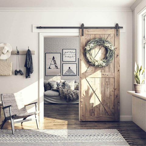 Heavy Duty Sliding Barn Door Hardware Kit For 6-Foot Track System With Smooth Quiet Glide For 36-Inch Doors Two-Piece Rail Black Finish