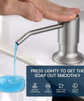 Sharp 8 Inch Two Handle Pull Down Kitchen Faucet With Integrated Soap Dispenser Sleek Brushed Nickel Finish pouring blue soap