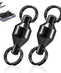 Ball Bearing Swivels With Split Rings And Quick Snap Fishing Clips For Faster Lure Changes, Durable High Strength Tackle Gear For Swapping Hooks, Lures, Or Spinner Blades, black metal, 2-pack