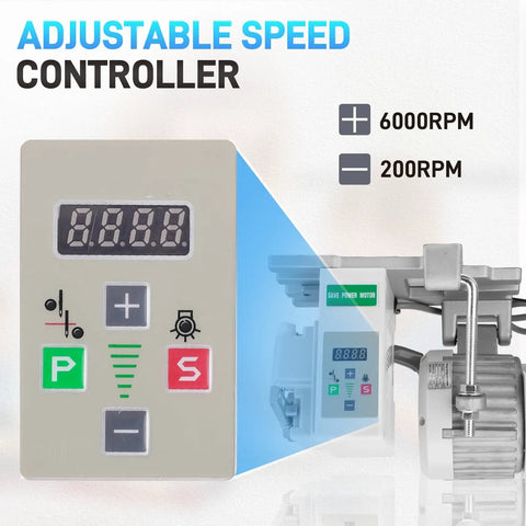 Adjustable speed controller for Pro Grade Brushless Servo Motor For Sewing Machines, showing 200 to 6000 RPM settings.