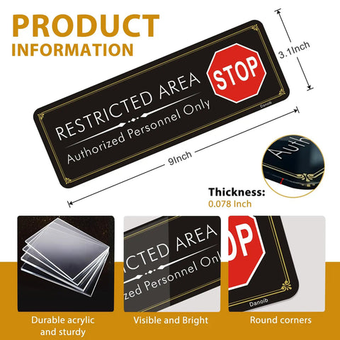 Heavy Duty Acrylic Restricted Area Sign For Authorized Personnel Only Doors Hella Weatherproof Warning Plaque size 9x3.1 inch