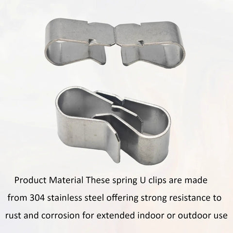30Pcs Stainless Steel Spring U Clips 304 Rust Resistant Built Tough Heavy Duty Fasteners, close-up of two clips showing detail.