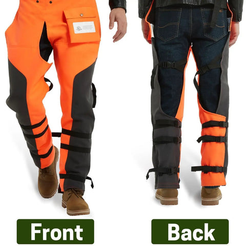 Front and back view of Chainsaw Chaps With 8 Layer Protective Material Adjustable Apron Wrap For Loggers And Forest Workers Class A