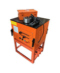 Heavy Duty Electric Rebar Bender For #10 1.25 Inch Grade 60 Steel And Round Bars Portable Job Site Tool With Stand viewed from the side.