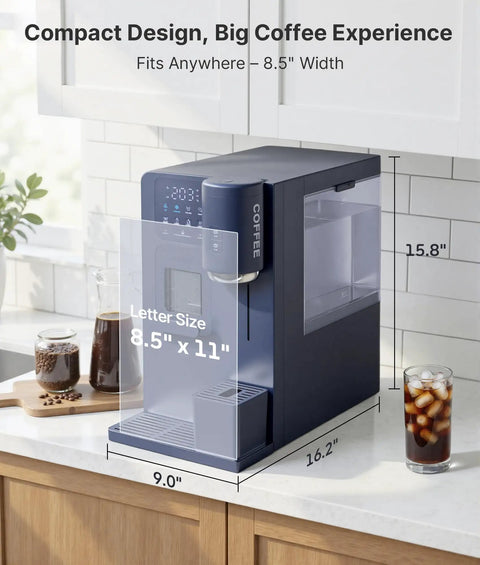 3 In 1 Countertop Beverage Station With Ice Maker, Instant Hot Cold Warm Water, Adjustable Volume, Built In Coffee Brewer