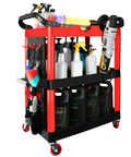 Auto Detailing Cart With Wheels, 3 Tier Car Wash Organizer With Hanging Boards And Hooks, Heavy Duty ABS Construction, Ideal For Garage, Workshop Or Home DIY, Easily Holds Up To 551 Lbs