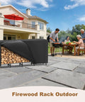 Outdoor Firewood Rack With Weatherproof Cover Heavy Duty Metal Wood Storage Stand for Fireplace in backyard setting