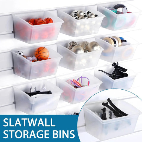12 Pack Clear Slatwall Storage Bins For Garage Organization Durable Plastic Bins For Tools And Small Parts Wall Mounted Slatwall Containers See Through Design For Quick Access Neat And Handy