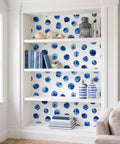 Super Sleek Blue And White Polka Dot Peel And Stick Wallpaper For Kids Rooms And Nurseries Zero Mess Peel And Apply Removable Self Adhesive Vinyl Watercolor Accent Wall Decor Refresh in bookshelf.