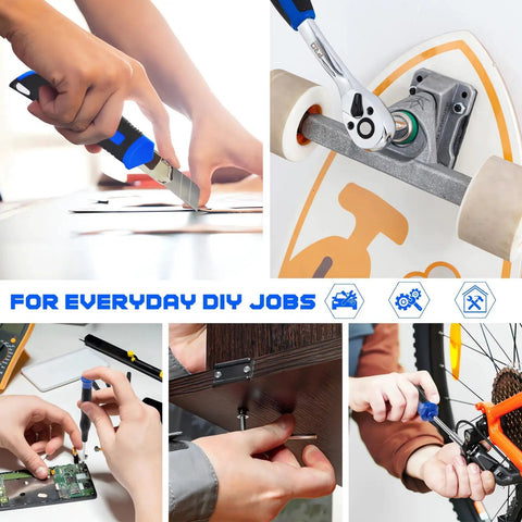 Using Massive 269 Piece Home And Auto Tool Set With Drawer Box All In One Handy DIY Kit for various DIY repairs