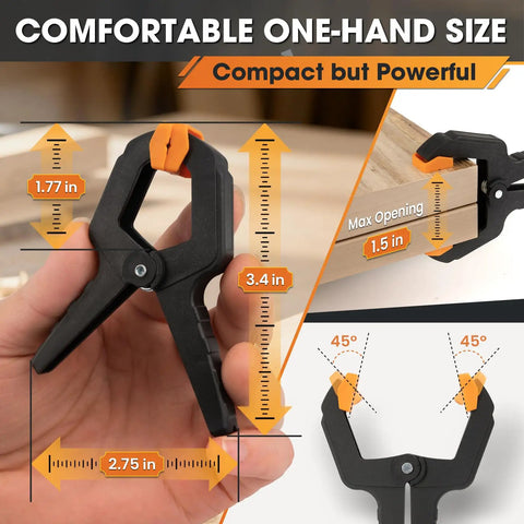 36 Pack Balloon Arch Clips With Heavy Duty Spring Clamps For Party Decor Durable 3.4 Inch Backdrop Clips Reusable Balloon Holder Grips For Archways Photo Backdrops And Epic Event Setups, black and orange clamp size view