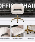 Velvet Home Office Chair With Gold Base, Swivel Desk Chair for Living Room or Vanity, tufted backrest and gold legs