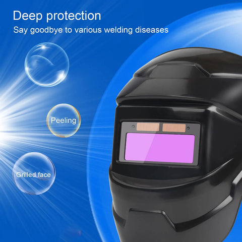 Sun Powered Auto Darkening Welding Helmet With LCD View showcasing protective features against welding diseases.