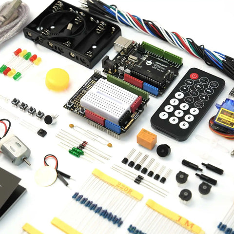 Advanced Arduino Starter Kit With 30 Projects And 190 Plus Components For Adults And Makers Includes Servo Motor IR Remote LED Matrix And IoT Ready Uno R3 Electronics Kit, showcasing components including a breadboard, IR remote, and wires.