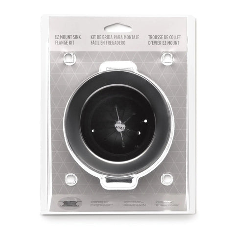Packaging of EZ Mount Garbage Disposal Sink Flange Kit With Twist And Lock Installation, Removable Splash Guard, Easy Mount.