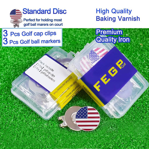 Set of Six Piece Golf Ball Markers With Magnetic Hat Clips Value Set For Men And Women Golfers Includes Clear Case Storage