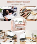 Rose Gold 4 Tier Desk File Organizer With 4 Letter Trays Vertical File Holder Sliding Drawer And 2 Pen Holders for tidy workspace