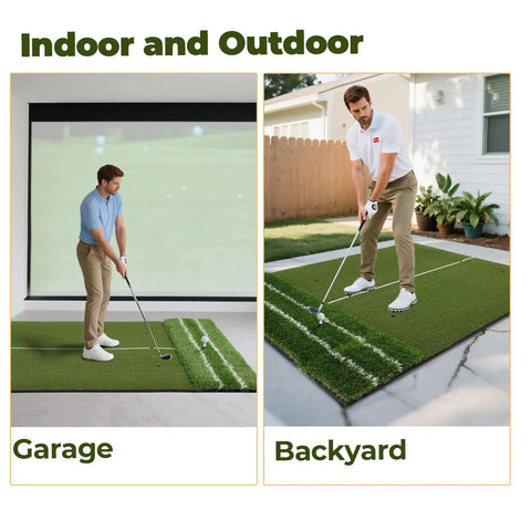 Real Feel Golf Hitting Mat Pro Grade With Large Double Turf used for indoor garage and outdoor backyard golf practice