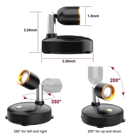 Two Pack Cordless LED Spotlight With Rotatable Heads For Indoor Art Paintings Dartboard And Bedroom Displays Battery Operated