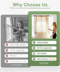Comparison chart highlighting features of Heavy Duty All Metal Curtain Rod In Matte Black Adjustable From 18 To 45 Inches.