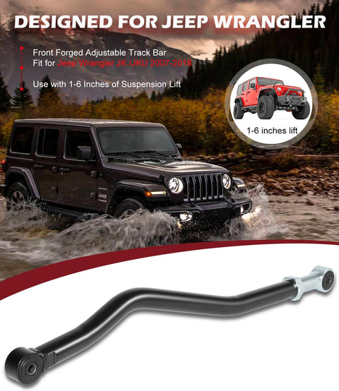 Beefed-Up Front Adjustable Track Bar For Jeep Wrangler JK JKU 2007 Through 2018 Fits 1-6 Inch Lift 1.5 Inch OD Solid Steel Panhard Bar Eliminates Death Wobble Maintenance Free Sealed Bushing Black for Jeep Wrangler JK lift suspension