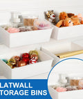 Six Pack Of Large Slatwall Storage Bins White PVC Slatwall Containers installed on wall holding various items