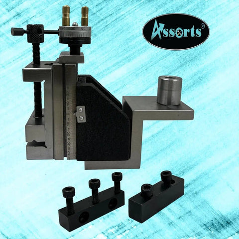 Heavy Duty Mini Lathe Milling Slide Combo Kit With Precision Ground Z Angle Plate And Top Shelf Two Inch Steel Vise side view with accessories.
