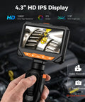 Two-Way 210° Articulating Borescope With 4.3 Inch 1080P Endoscope Camera And LED Light For Quick Engine And HVAC Inspections Pro-Grade Flexible Probe Crystal Clear Real-Time Views For Easy Troubleshooting, hand-held screen showing gears