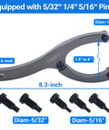 8.3 Inch Heavy Duty Spanner Wrench With Handle For Removing Hydraulic Cylinder Glands Under Five Inches, includes pins shown