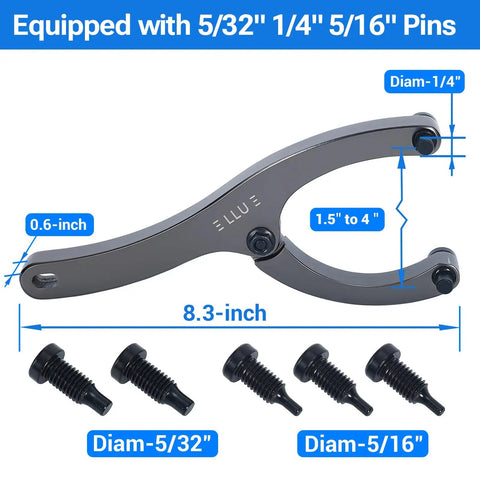 8.3 Inch Heavy Duty Spanner Wrench With Handle For Removing Hydraulic Cylinder Glands Under Five Inches, includes pins shown