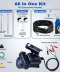 Heavy Duty 12V DC Fuel Transfer Pump 15 GPM With Auto Shutoff Nozzle Industrial Grade Hose And Inline Filter kit components diagram