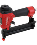 18 Gauge Straight Strip Brad Nailer That Works Like A True Straight Shooter For Fast Finish Carpentry features a black rubber grip and red body.