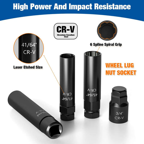 Eight Piece Lug Nut Key Kit And Spline Socket Set For Aftermarket Rims And Wheel Locks Heavy Duty Easy Removal CR-V Steel