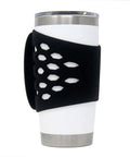 Front view of black Protective Silicone Tumbler Sleeve With Handle For 20 Oz Stainless Steel Vacuum Insulated Mugs And Tumblers