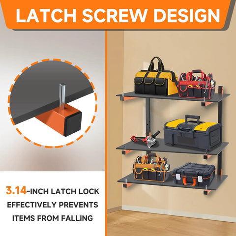 Hella Strong Wall Mounted Lumber Rack Six Pack Wood Storage Organizer Built Tough 1080 Pound Capacity with latch screw design.