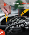 Person using 2.0L 4 Cylinder Engine Oil Dipstick For Audi And VW Cars Fits A3 A4 A5 A6 Q3 Q5 TT Quattro Models Jetta Passat Beetle Tiguan CC Engine Oil Level Measuring Rod Dipstick For Quick Accurate Readings And No Fuss Maintenance in car engine for oil check.