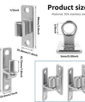 Heavy duty stainless steel gate hinges set showing dimensions and material.