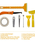 Dual Cartridge Caulking Gun Kit With 1:1 Epoxy Mixing For 400 ML Cartridges tools including scrapers, grout saw, and tape