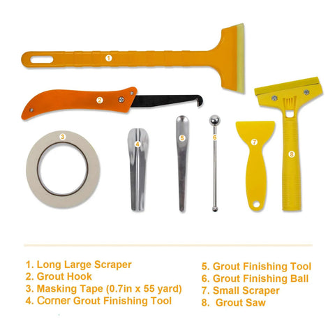 Dual Cartridge Caulking Gun Kit With 1:1 Epoxy Mixing For 400 ML Cartridges tools including scrapers, grout saw, and tape