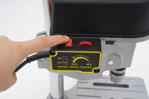 High Precision Mini Benchtop Drill Press, 340W Electric Portable Drilling Machine variable speed control switch close-up.