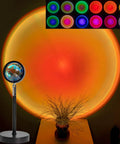 Sunset Lamp With Remote LED RGB Projection Night Light casting multicolor glow on wall, ideal for home decor and living room vibes.