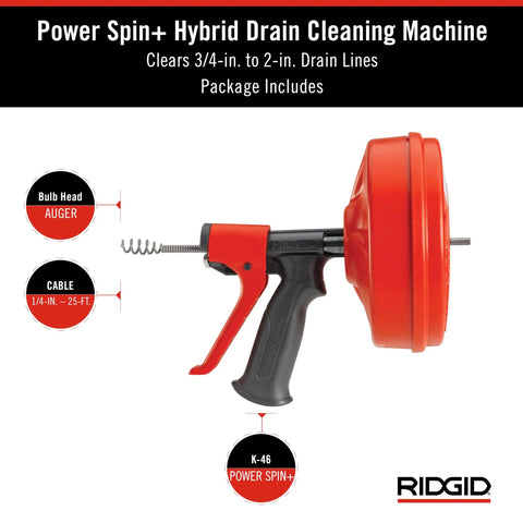 Power Spinner Drain Cleaner With AutoFeed Self Feed Cable For Drill Powered Operation Up To Five Hundred RPMs