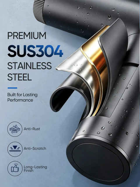 Close-up of Cobbe Kitchen Faucet with Water Filter, Pull Down Sprayer, Matte Black, featuring SUS304 stainless steel and anti-rust design.