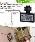 Installation guide for 2 Pack AC Photocell Light Sensors For Outdoor Lighting Auto Dusk To Dawn Switches, showing wiring connection.