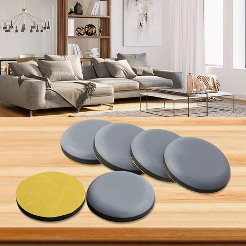 Heavy Duty Furniture Sliders With 30mm PTFE Glides for sofas and tables, shown on wood surface in stylish living room, protect floors.