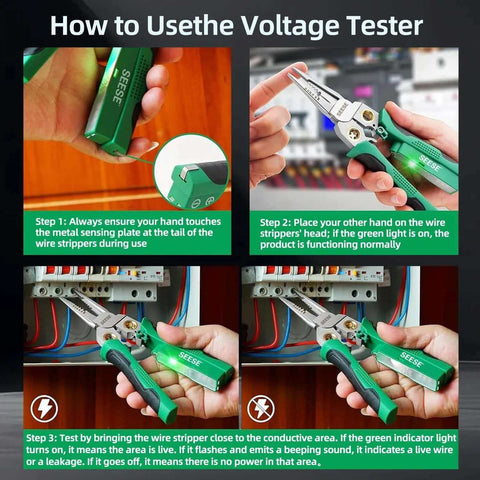How to use 8 In 1 Wire Stripper Pliers Multi Function Electrician Tool with voltage tester instructions for circuit repair and installation.