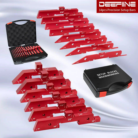 Router Table Setup Blocks Kit 14-Piece Aluminum Precision Setup Bars for woodworking with storage case visible