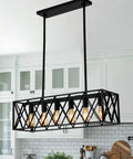 Farmhouse Style 6 Light Black Metal Industrial Pendant Lighting For Dining Room And Kitchen Island Vintage Rectangular Linear Chandelier