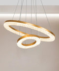 Lit 2 Ring Gold Crystal Chandelier With LED Integrated Dimmable 3000K Warm White Ceiling Lights, sleek 2-ring design