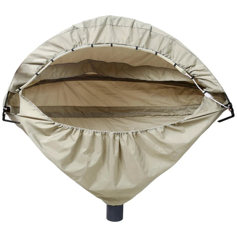 Shop Ready Miter Saw Dust Collection Hood With 4 Inch Vacuum Adapter Universal Fit For All Compound Cutting Tools features a beige nylon shroud.